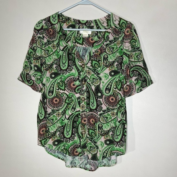 Anthropologie Maeve Blaise Short Sleeve Button Down Top 2 - Picture 1 of 7